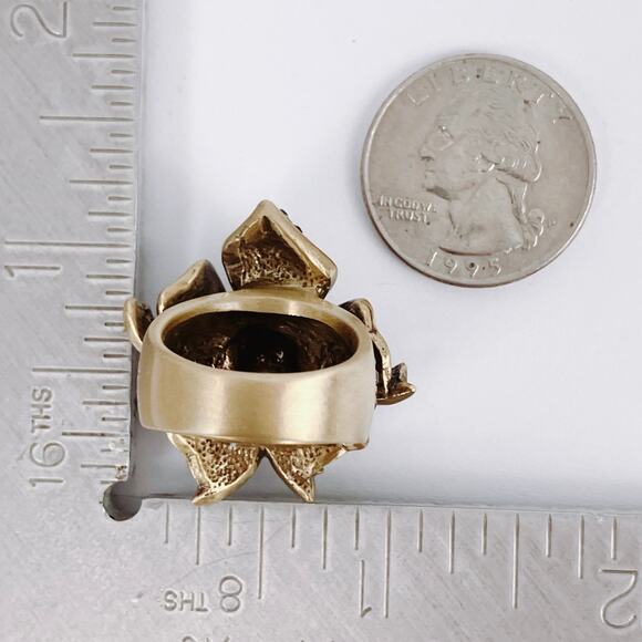 Signed Heidi Daus Gold Tone Floral Flower Rhinestone Cocktail Ring 6.75 Vintage - Picture 10 of 16